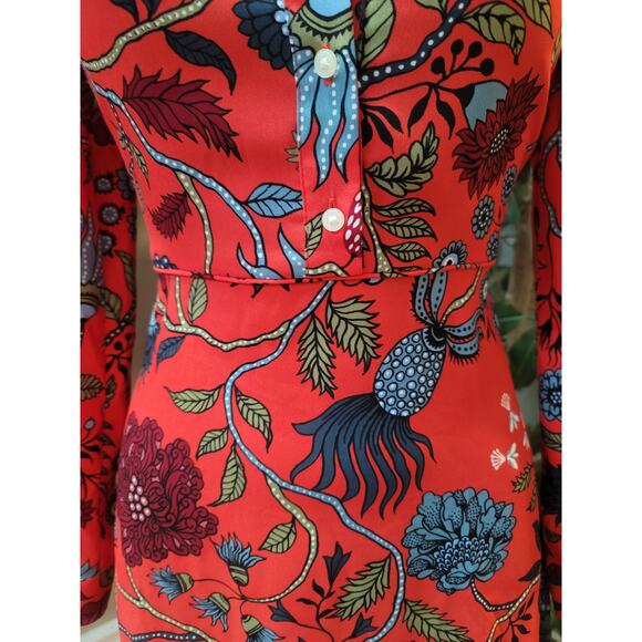 Ann Taylor Loft Dress Womens Petite 0P Red Floral Long Sleeve Mini Career Party - Picture 4 of 10